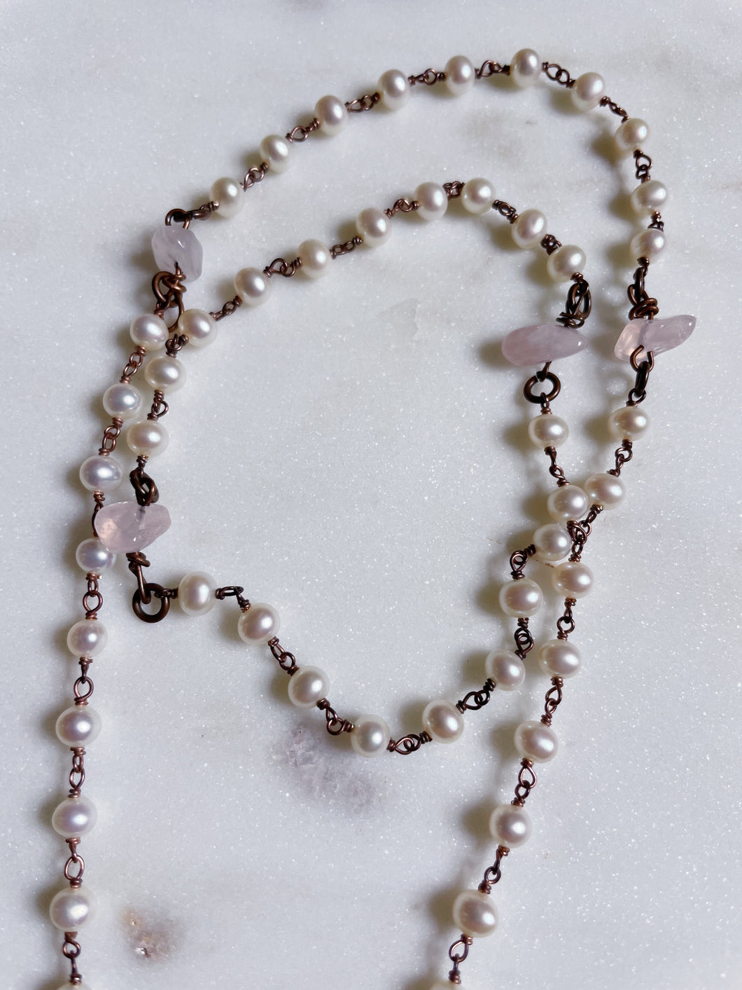 Pearl & Rose Quartz Rosary Necklaces